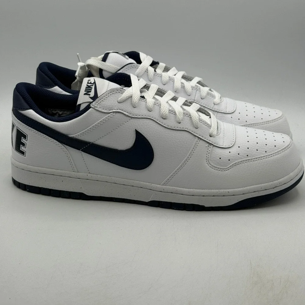 Nike Big Nike Low Shoes Mens Size 13 White Midnight Navy Basketball 355152-140